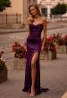 Picture of: Satin Simple Dress with Sweetheart Neckline and Gathering in Dark Berry, Style: 32896, Main Picture
