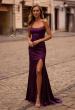 Picture of: Strapless Satin Evening Dress with Ruching and Lace Up Back in Dark Berry, Style: 32952, Main Picture