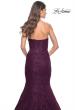 Picture of: Mermaid Stretch Lace Dress with Bustier Top and Sheer Back in Dark Berry, Style: 32249, Detail Picture 8
