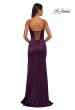 Picture of: Fitted Satin Gown with Exposed Boning and Lace Detail Neckline in Dark Berry, Style: 32955, Detail Picture 8