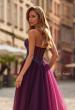Picture of: Tulle Ball Gown with Beaded Corset Bodice and High Slit in Dark Berry, Style: 33410, Detail Picture 8