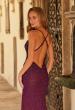 Picture of: Rhinestone Lace Fitted Gown with High Slit and Open Back in Dark Berry, Style: 33512, Detail Picture 8