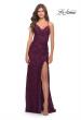 Picture of: Lace Long Dress with Scallop Detail on Skirt Slit in Dark Berry, Style: 29939, Detail Picture 9