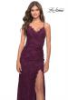 Picture of: Lace Long Dress with Scallop Detail on Skirt Slit in Dark Berry, Style: 29939, Detail Picture 10