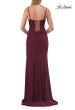 Picture of: Ruched Jersey Gown with Lace-Up Back and High Slit in Dark Berry, Style: 33298, Detail Picture 10