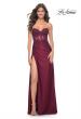Picture of: Ruched Jersey Skirt with Lace Illusion Top and Rhinestone Prom Dress in Dark Berry, Style: 32011, Detail Picture 15