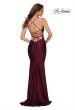Picture of: Criss Cross Ruched Bodice Jersey Long Dress in Dark Berry, Style 29606, Back Picture