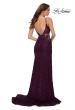 Picture of: Chic Long Stretch Lace Gown with Sheer Rhinestone Back in Dark Berry, Style 29679, Back Picture