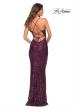 Picture of: Print Sequin Gown in Jewel Tones with V Neckline in Dark Berry, Back Picture