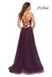 Picture of: Rhinestone and Tulle Gown with A-line Skirt in Dark Berry, Back Picture