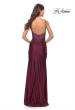 Picture of: Jersey Long Dress with Sheer Rhinestone Embellished Bodice in Dark Berry, Style: 31244, Back Picture