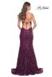 Picture of: Mermaid Print Sequin Dress with Lace Up Open Back in Dark Berry, Style: 31943, Back Picture