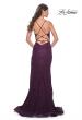 Picture of: Rhinestone Lace Embellished Prom Dress with High Side Slit in Bright Colors in Dark Berry, Style: 32308, Back Picture