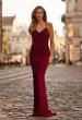 Picture of: Fitted Ruched Net Jersey Dress with Low Back in Dark Berry, Style 32834, Back Picture