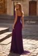 Picture of: Stretch Lace Dress with Illusion Corset Waist and Ruching in Dark Berry, Style 32947, Back Picture