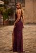 Picture of: Beautiful Beaded Evening Gown with V Neckline and Open Back in Dark Berry, Style 33054, Back Picture