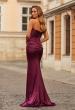 Picture of: Simple Strapless Satin Gown with Ruching Detail in Dark Berry, Style: 33531, Back Picture