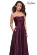 Picture of: Strapless Satin Gown with Ruching and Pockets in Burgundy, Style: 27130, Detail Picture 1
