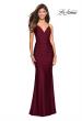 Picture of: Form Fitting Jersey Dress with Ruching and Strappy Back in Burgundy, Style: 27501, Detail Picture 1