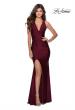Picture of: Sleek Prom Dress with Deep V-Neckline and Tie Back in Burgundy, Style: 28677, Detail Picture 1