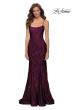 Picture of: Stretch Lace Gown with Lace Up Strappy Back in Dark Berry, Style 29611, Detail Picture 1