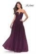 Picture of: Strapless Deep V A-Line Tulle and Lace Gown in Dark Berry, Style: 31345, Detail Picture 1