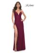 Picture of: Jersey Dress with Ruched Waist and Lace Up Back in Dark Berry, Style: 31987, Detail Picture 1