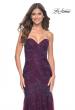 Picture of: Strapless Mermaid Ruched Gown with Rhinestone Lace Applique in Dark Berry, Style: 32121, Detail Picture 1