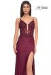 Picture of: Sheer Lace Top with Ruched Jersey Skirt Prom Dress in Dark Berry, Style: 32132, Detail Picture 1
