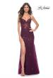 Picture of: Long Tulle Gown with Stunning Beaded Lace Applique Details in Dark Berry, Style: 32307, Detail Picture 1
