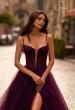 Picture of: Tulle Prom Dress with A-Line Skirt and Ruched Corset Top in Dark Berry, Style 32700, Detail Picture 1