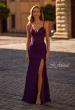 Picture of: Stretch Lace Dress with Illusion Corset Waist and Ruching in Dark Berry, Style 32947, Detail Picture 1