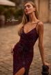 Picture of: Beautiful Beaded Evening Gown with V Neckline and Open Back in Dark Berry, Style 33054, Detail Picture 1