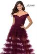 Picture of: Sheer Layered Tulle Off the Shoulder Prom Gown in Burgundy, Style: 28804, Detail Picture 2