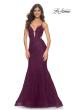 Picture of: Lace and Tulle Mermaid Gown with Side Cut Outs in Jewel Tones in Dark Berry, Style 31132, Detail Picture 2