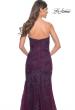 Picture of: Strapless Mermaid Ruched Gown with Rhinestone Lace Applique in Dark Berry, Style: 32121, Detail Picture 2