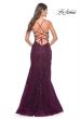 Picture of: Long Tulle Gown with Stunning Beaded Lace Applique Details in Dark Berry, Style: 32307, Detail Picture 2