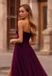 Picture of: A-line Tulle Gown with Lace Corset Bodice and Slit in Dark Berry, Style: 32579, Detail Picture 2