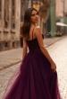 Picture of: Tulle Prom Dress with A-Line Skirt and Ruched Corset Top in Dark Berry, Style 32700, Detail Picture 2