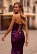 Picture of: Strapless Satin Evening Dress with Ruching and Lace Up Back in Dark Berry, Style: 32952, Detail Picture 2