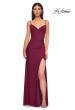 Picture of: Unique Jersey Prom Dress with Lace Panels and Scallop Neckline in Dark Berry, Style 32983, Detail Picture 2
