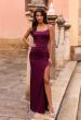 Picture of: Satin Fitted Gown with High Slit and Adjustable Spaghetti Straps in Dark Berry, Style: 33413, Detail Picture 2