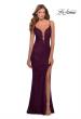 Picture of: Lace Prom Dress with Deep V-Neck and Rhinestones in Burgundy, Style: 28556, Detail Picture 3