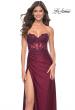 Picture of: Ruched Jersey Skirt with Lace Illusion Top and Rhinestone Prom Dress in Dark Berry, Style: 32011, Detail Picture 3
