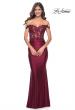 Picture of: Sheer Lace Bodice with Off the Shoulder Straps and Jersey Skirt Gown in Dark Berry, Style: 32302, Detail Picture 3