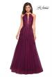 Picture of: Tulle Prom Dress with Lace Bodice and Strappy Back in Burgundy, Style: 27143, Detail Picture 4