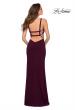 Picture of: V Neck Long Jersey Prom Dress with Open Strappy Back in Dark Berry, Style 29503, Detail Picture 4