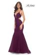 Picture of: Lace and Tulle Mermaid Gown with Side Cut Outs in Jewel Tones in Dark Berry, Style 31132, Detail Picture 4
