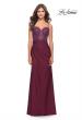 Picture of: Jersey Long Dress with Sheer Rhinestone Embellished Bodice in Dark Berry, Style: 31244, Detail Picture 4