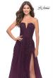 Picture of: Strapless Deep V A-Line Tulle and Lace Gown in Dark Berry, Style: 31345, Detail Picture 4